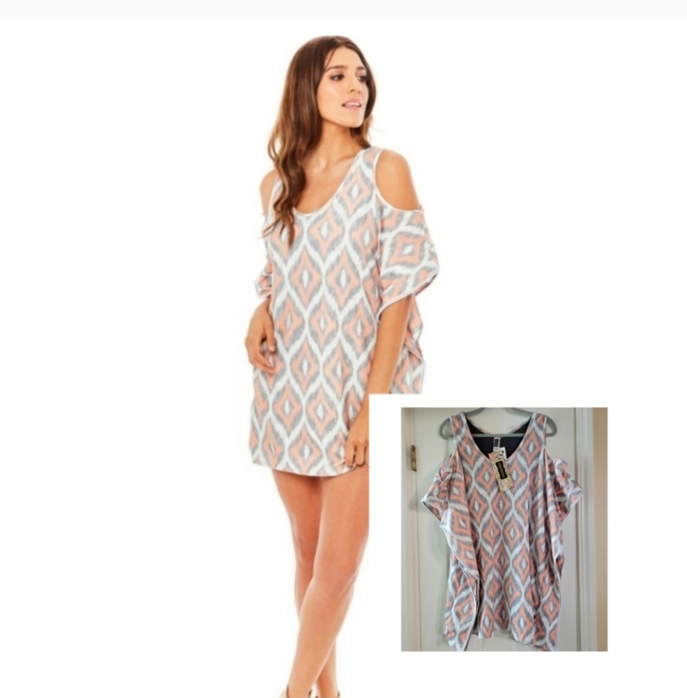 Cold Shoulder Thick Coverup Swim Beach Pool Travel S/M Resortwear Vacay